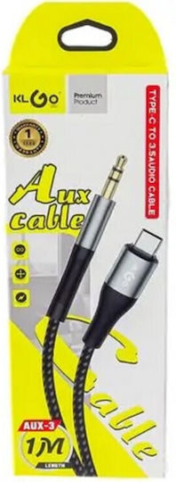 KLGO USB 2.0 Cable USB-C male - 3.5mm Μαύρο 1m AUX-3