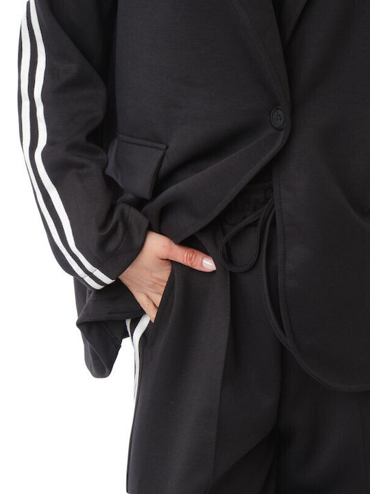 Set Pantaloni Negru Sacou Cu Dungi