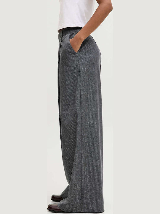 Women's High-waisted Fabric Trousers Dark Grey Melange