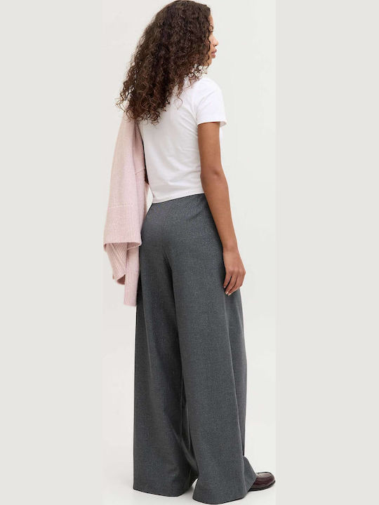 Women's High-waisted Fabric Trousers Dark Grey Melange