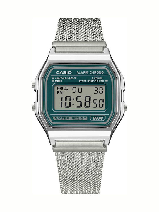 Casio Дигитален Мъжки Часовник Хронограф На Батерия със Сребриста Метална Гривна