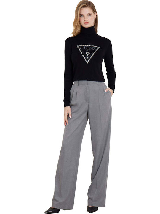 Bluza Damă Pulover Mânecă Lungă Cu Guler Înalt Negru