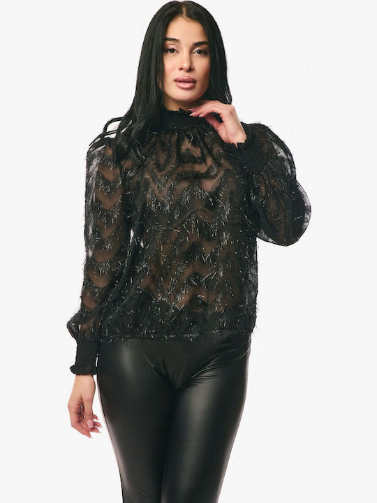 Damen Bluse mit Transparenz Black