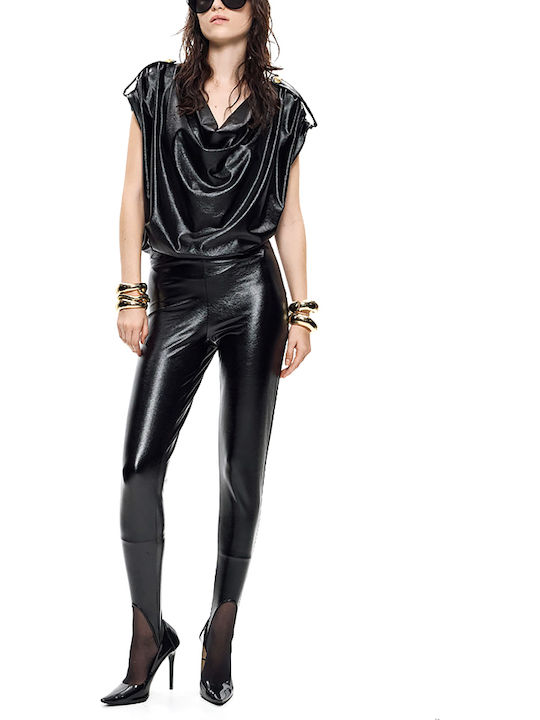Women's Blouse Leather Sleeveless Drape Black