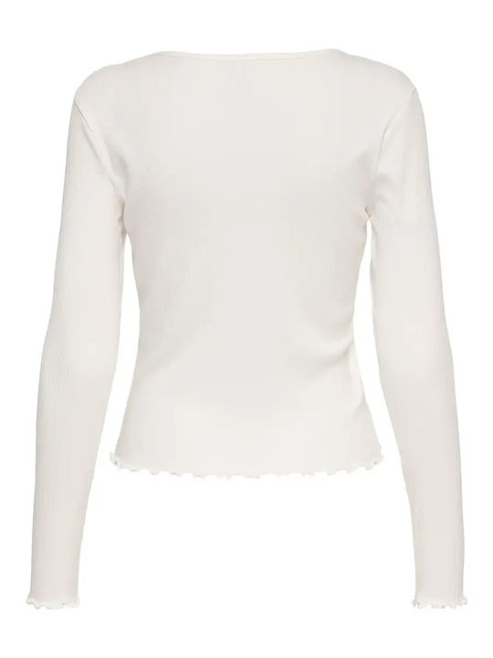 Ina Women's Blouse Cotton Long Sleeve with V Neckline White