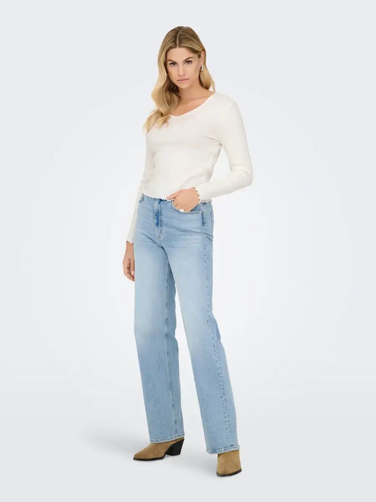 Ina Women's Blouse Cotton Long Sleeve with V Neckline White