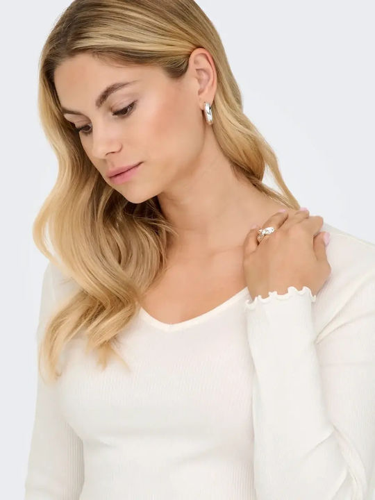 Ina Women's Blouse Cotton Long Sleeve with V Neckline White