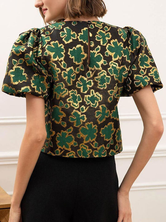 Γυναικείο Crop Top Πράσινο, Μαύρο, Χρυσό