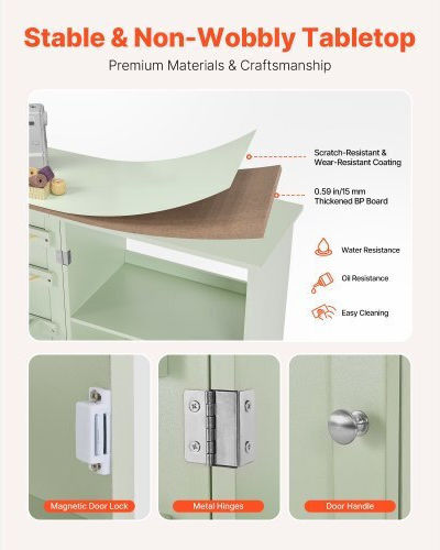 Vevor Folding Sewing Table Multifunctional Sewing Machine Wheels Wooden Pegs Storage Discs Shelf Magnetic Lock Side Surface Constructions Light Green Frzjyxxkzdbhmmz91001v0