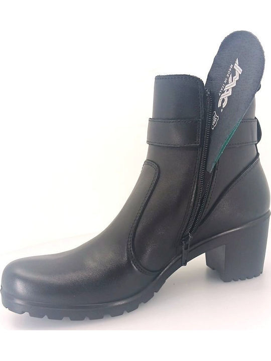 Leather Women's Ankle Boots with Medium Heel Black