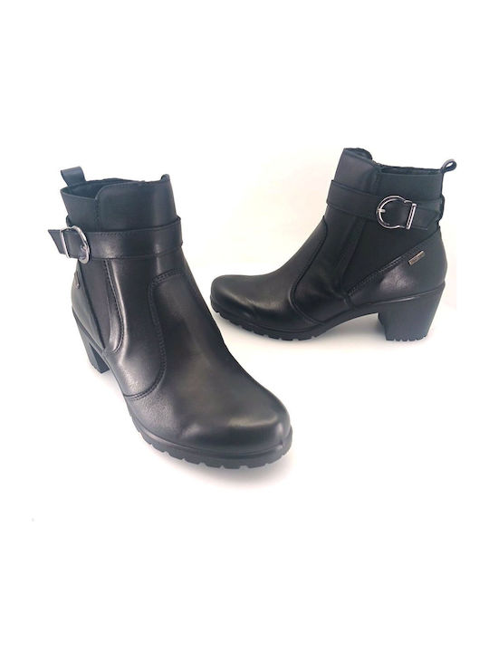 Leather Women's Ankle Boots with Medium Heel Black