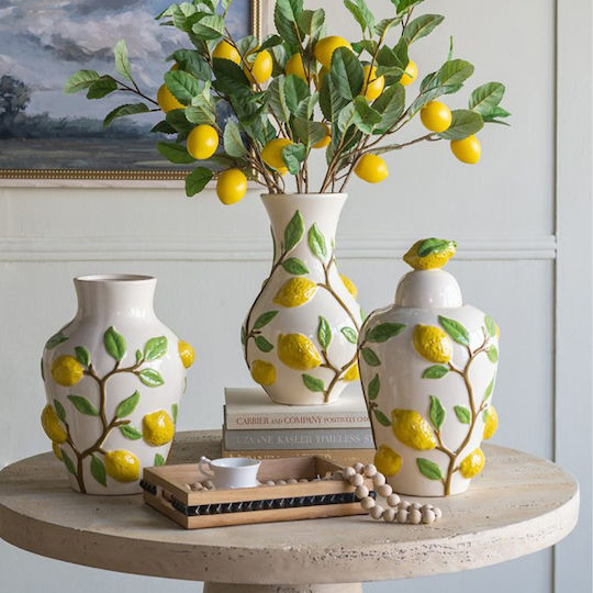 Artekko Decorative Vase Lemon Yellow 22.7x22.7x34.5cm