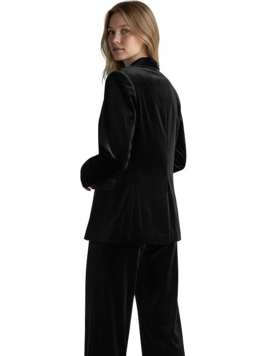 Passager Lung Blazer pentru femei Catifea Sacou Black
