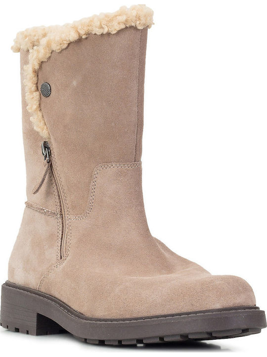 Opal Zip Suede Women's Ankle Boots with Fur Gray