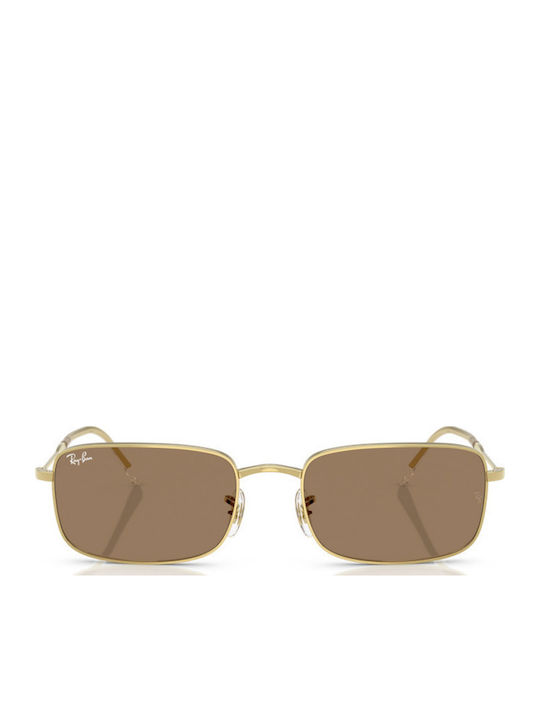 Ray Ban Unisex Sunglasses with Gold Metal Frame and Brown Lens