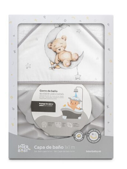 Interbaby Baby Hooded Towel Bear White-Grey 100x100cm