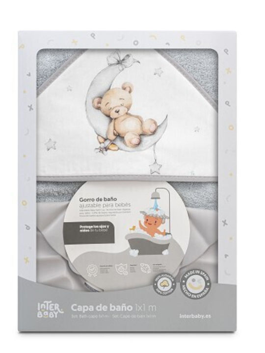 Interbaby Βρεφική Κάπα-Μπουρνούζι με Κουκούλα Bear Grey 100x100εκ.