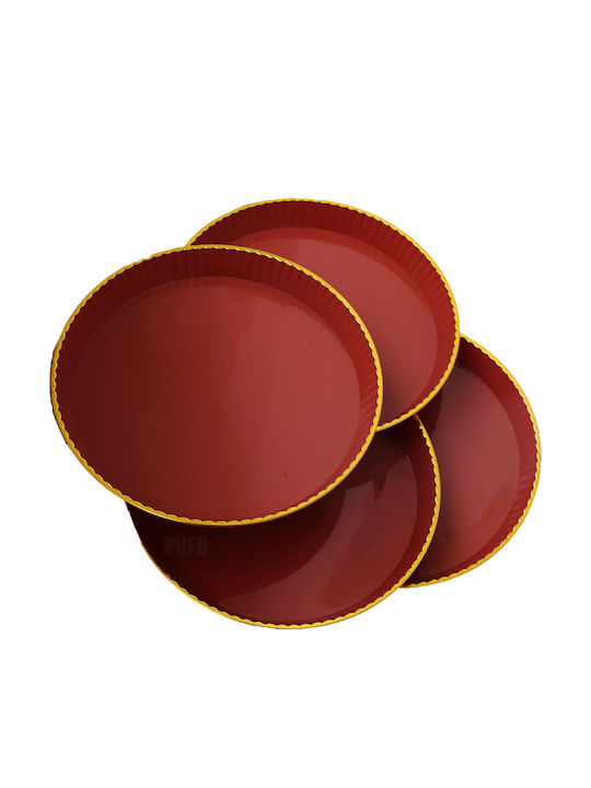 Set 4 Gentle Puff Round Trays Serving Appetizers Sweets Candies 15 Cm Red