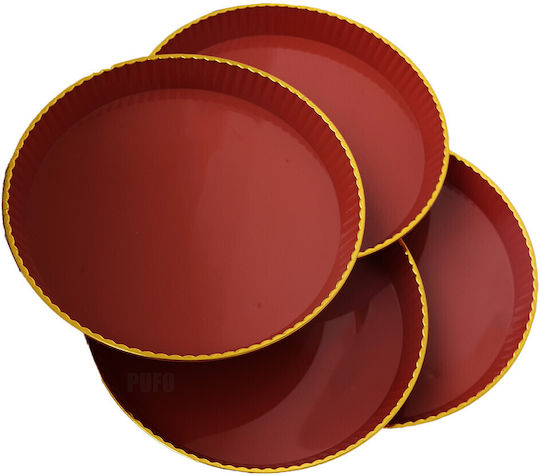 Set 4 Gentle Puff Round Serving Trays for Appetizers Sweets Candies 15 cm Red