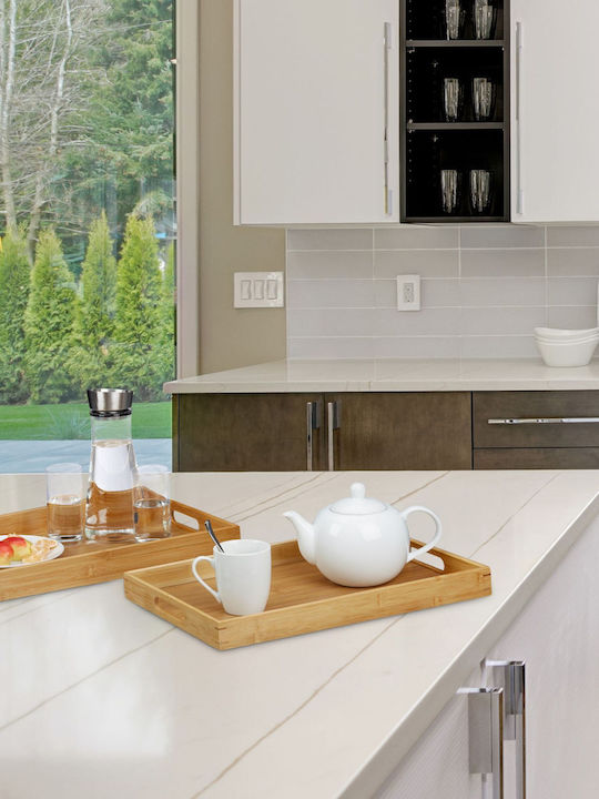 Relaxdays Bamboo Rectangular Serving Tray made of Bamboo with Handles in Beige Color 10020234 1pcs