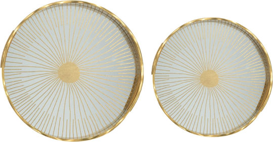 Artekko Plastic Round Serving Tray with Handles in Gold Color 40x40x5cm 86758 1pcs