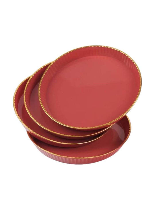 Set 4 Gentle Puff Round Trays Serving Appetizers Sweets Candies 15 Cm Red