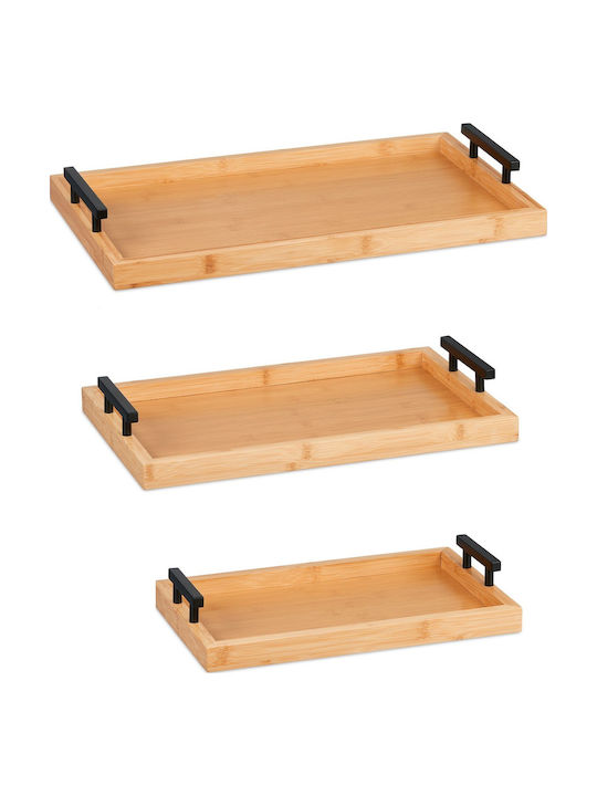 Relaxdays Bambus Dreptunghiular Tavă de Servire din Bamboo cu Mânere în Culoare Gri 10046255 1buc
