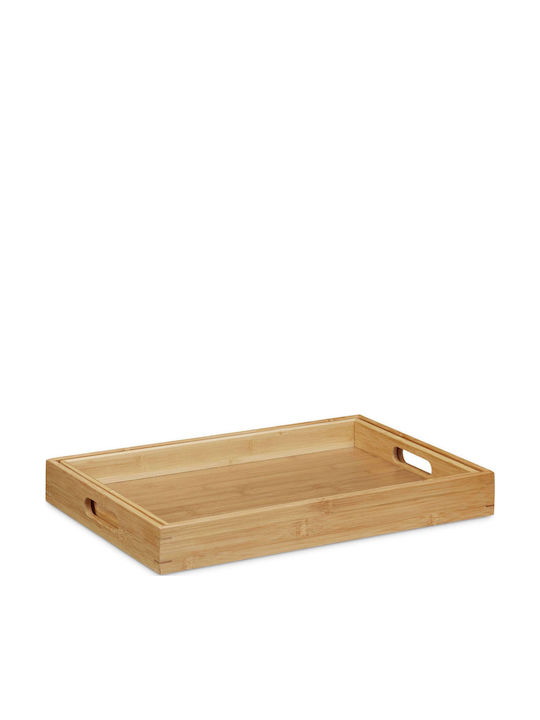 Relaxdays Bamboo Rectangular Serving Tray made of Bamboo with Handles in Beige Color 10020234 1pcs