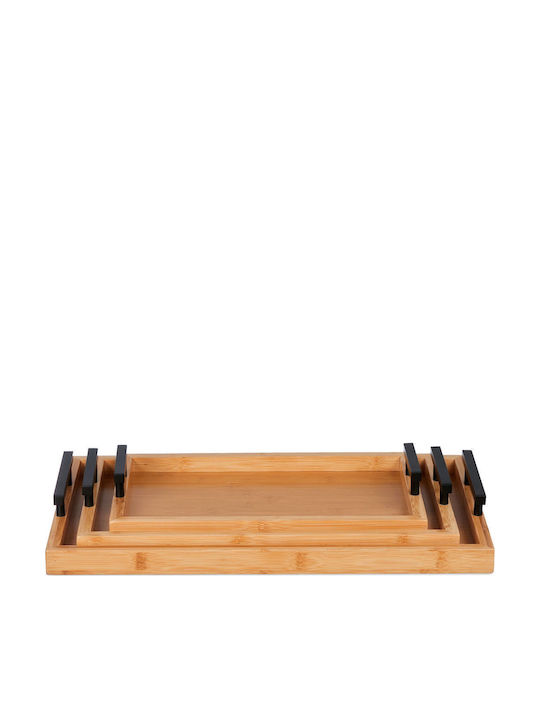 Relaxdays Bambus Dreptunghiular Tavă de Servire din Bamboo cu Mânere în Culoare Gri 10046255 1buc