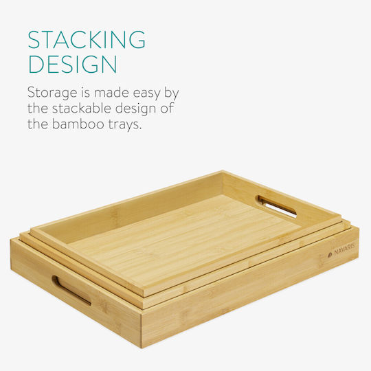Navaris Bambus Dreptunghiular Tavă de Servire din Bamboo cu Mânere în Culoare Bej 53446.03 1buc