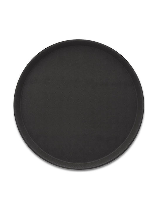 Relaxdays Kunststoff Rund Serviertablett Rutschfest in Schwarz Farbe 35cm 10043120 1Stück