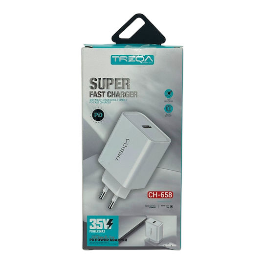 Treqa Ladegerät ohne Kabel mit USB-C Anschluss 35W Stromlieferung Weißs (CH-658)