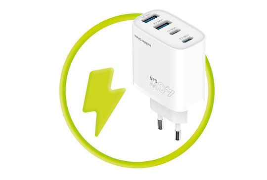 Mobile Origin Charger Without Cable GaN with 2 USB-A Ports and 2 USB-C Ports 40W Power Delivery Whites (MO-40WCH-PW22)
