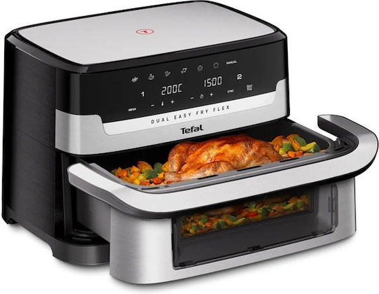 Tefal Dual Easy Fry Flex Air Fryer με Διπλό Αποσπώμενο Κάδο 9lt Ασημί