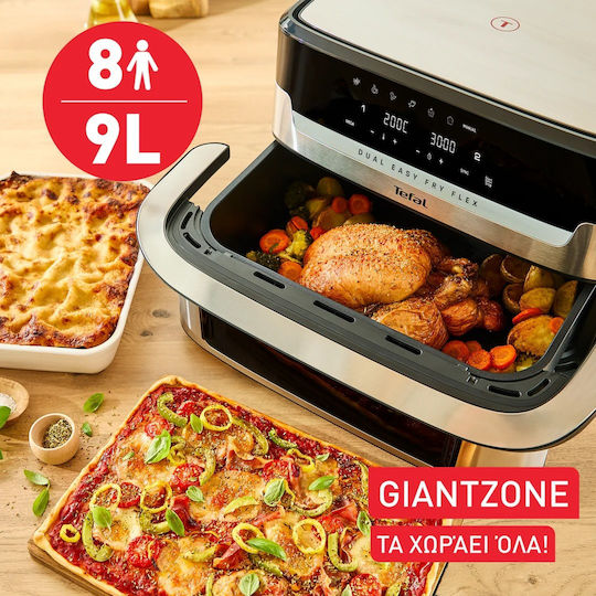 Tefal Dual Easy Fry Flex Air Fryer με Διπλό Αποσπώμενο Κάδο 9lt Ασημί