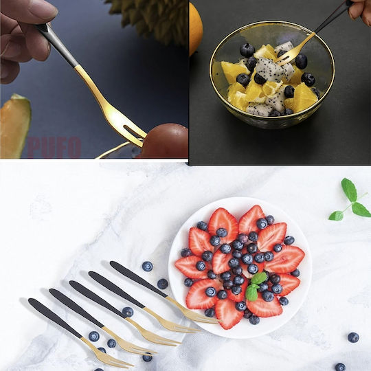 Set 2 Luxus Gabeln Desserts Früchte Muscheln Schnecke Servieren Stahl 12 Cm Gold Schwarz