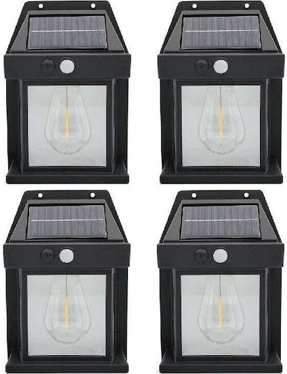 Set of 4 x Solar Wall Lamps 2W 600lm Waterproof IP65 for Garden or Home Black
