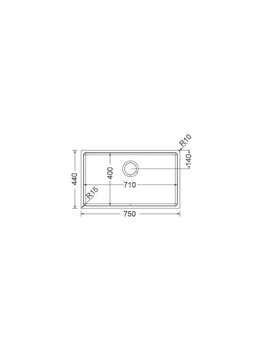 Apell Undermount Sink Inox Brushed W75xD44cm Black