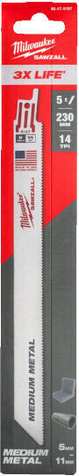 Milwaukee 48475187 Reciprocating Saw Blade Metal 230mm X 14tpi 5 Pieces