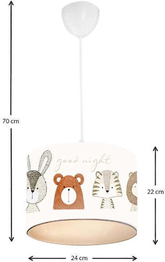 HomeMarkt Kids Fabric Single Ceiling Light E27 Cute Animals White 60W 30x70cm