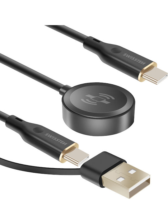 Swissten 2-in-1 Magnetic Usb-c 60w Charging Cable Galaxy Watch Smartphone Black