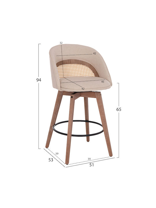 Scaune Bar cu spătar Tapițat cu Țesătură Riki Bej 2buc 51x53x94buc