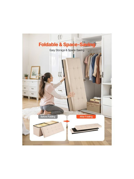 Collapsible Bench Stool with Storage Space Wooden Beige