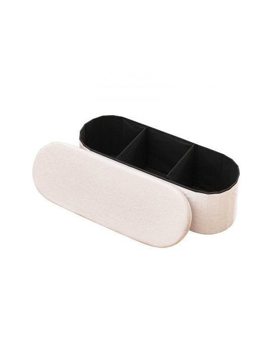 Stool For Living Room Bed Collapsible With Storage Space Upholstered with Fabric Beige