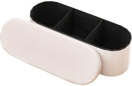 Stool For Living Room Bed Collapsible With Storage Space Upholstered with Fabric Beige