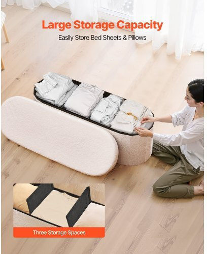 Stool For Living Room Bed Collapsible With Storage Space Upholstered with Fabric Beige