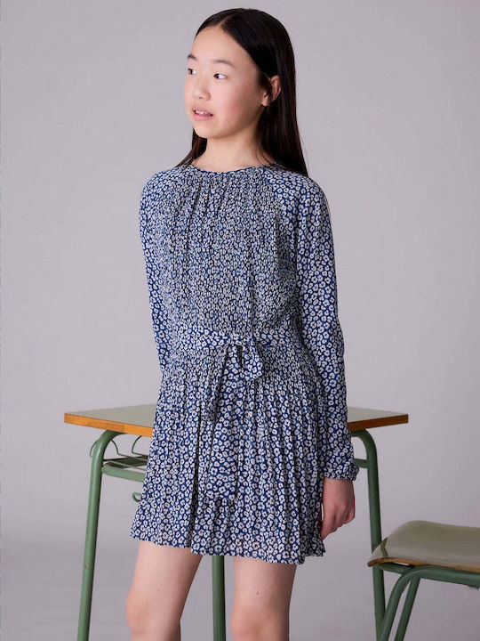 Mädchenkleid Langärmelig Set aus 2 mit Mantel und Zubehör Blau