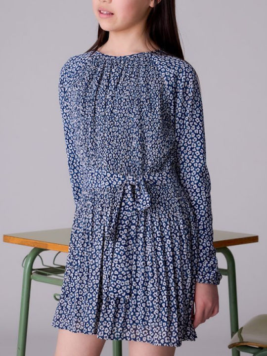 Mädchenkleid Langärmelig Set aus 2 mit Mantel und Zubehör Blau