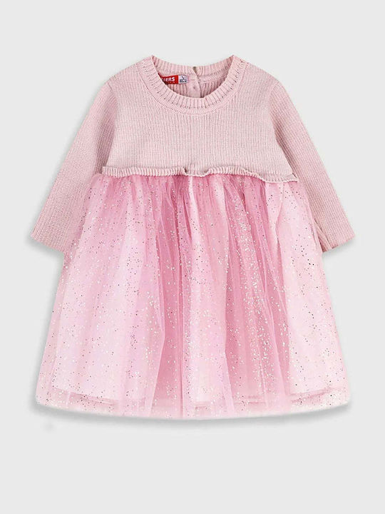 Girls Dress Long Sleeve Tulle Set with Top Dusty Pink