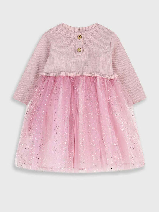 Girls Dress Long Sleeve Tulle Set with Top Dusty Pink